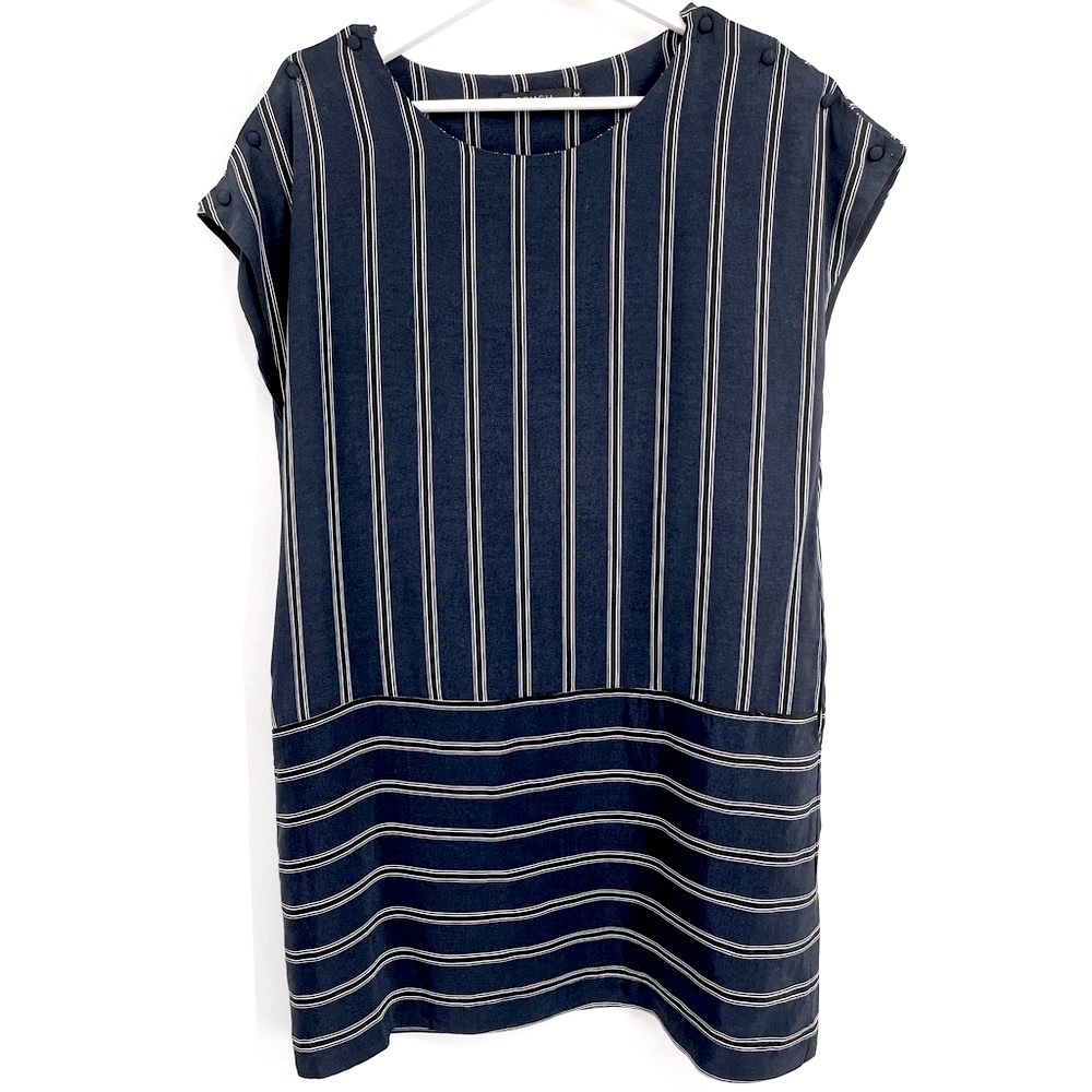 FRNCH Dress Striped Shift Dress Navy Cap Short Sleeves Size Medium